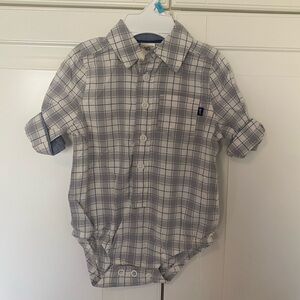 New NWOT Baby B’Gosh Plaid Button Down Body suit 6 m Chambray Gray White plaid
